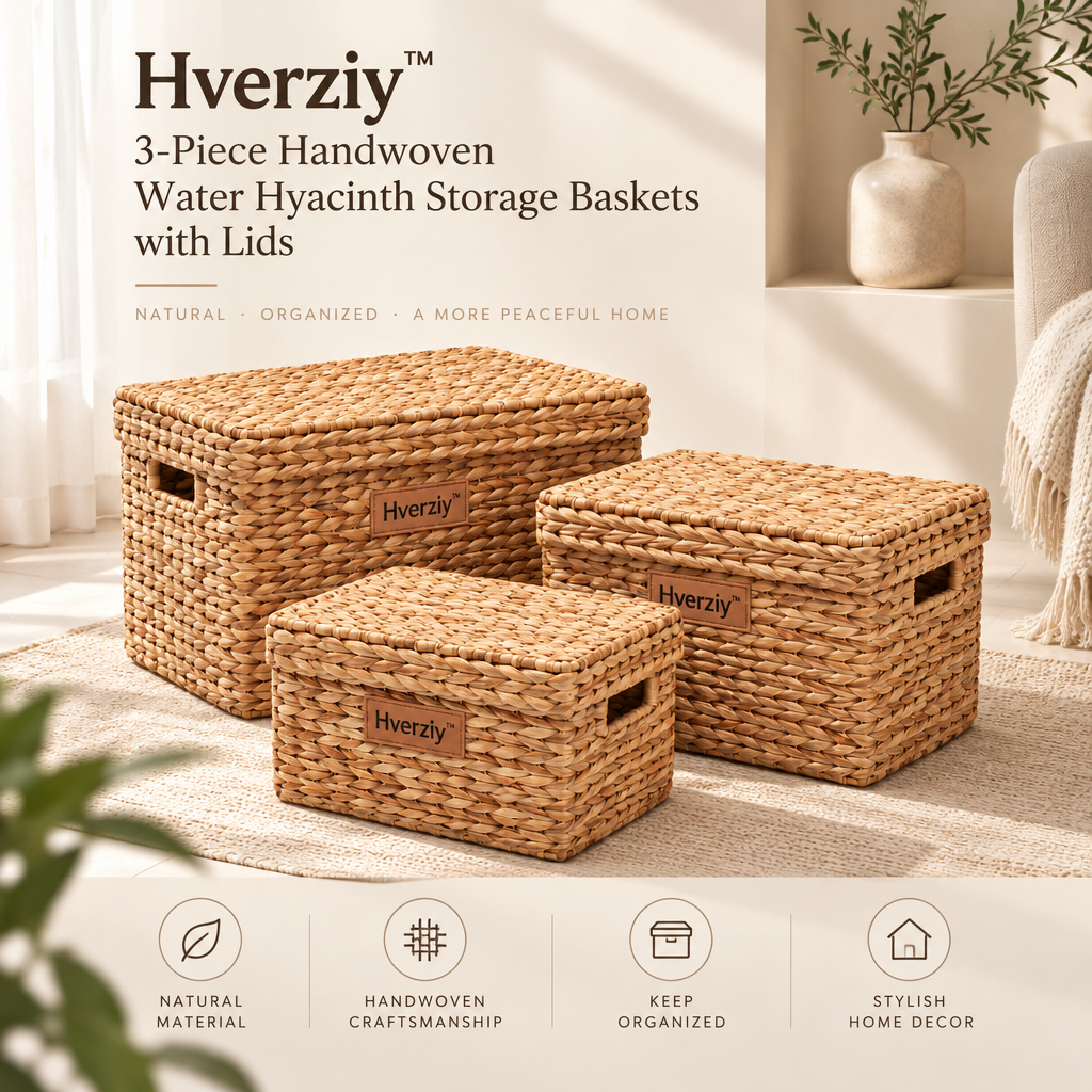 Hverziy Lidded Rectangular Woven Organizer Trio image 3