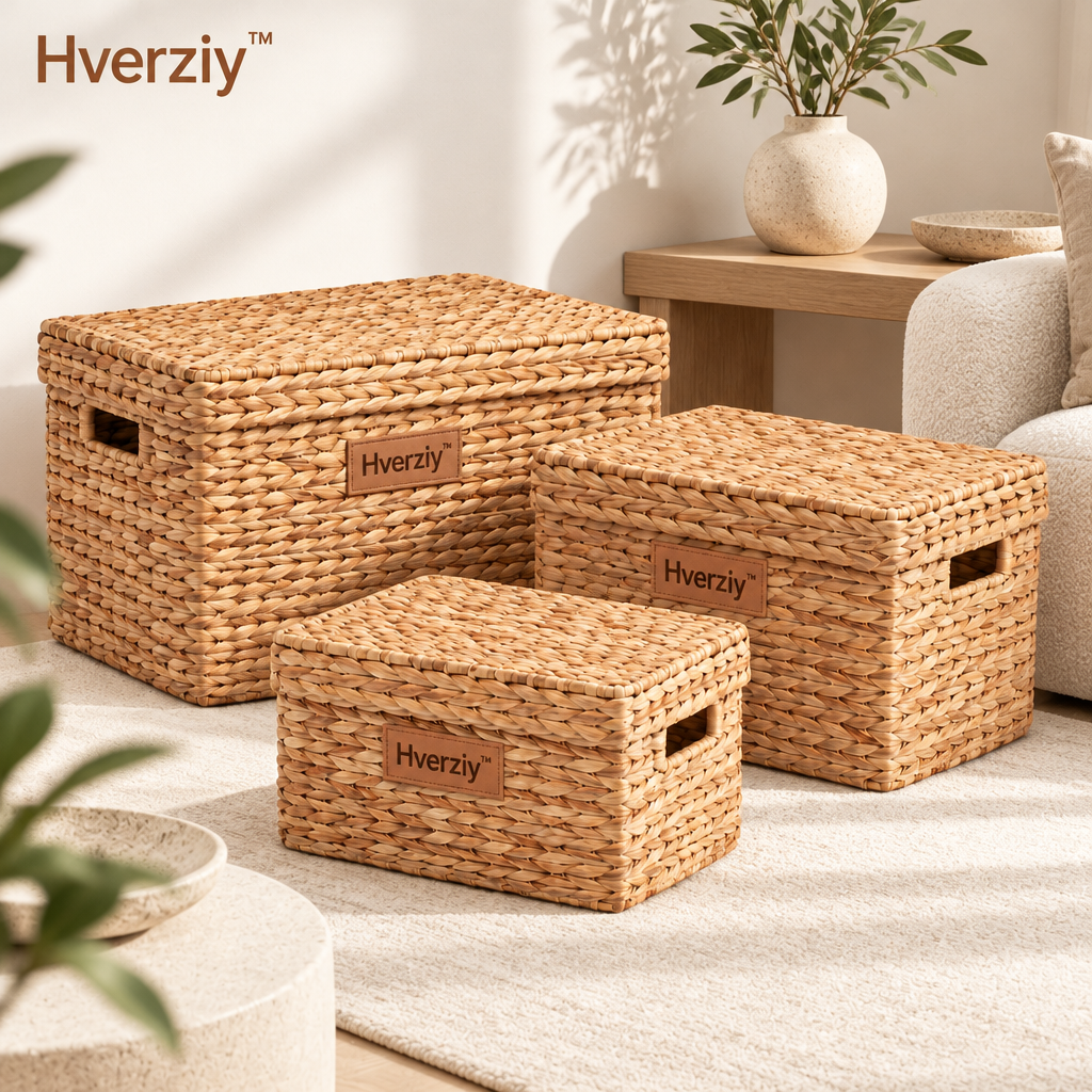Hverziy Lidded Rectangular Woven Organizer Trio image 1