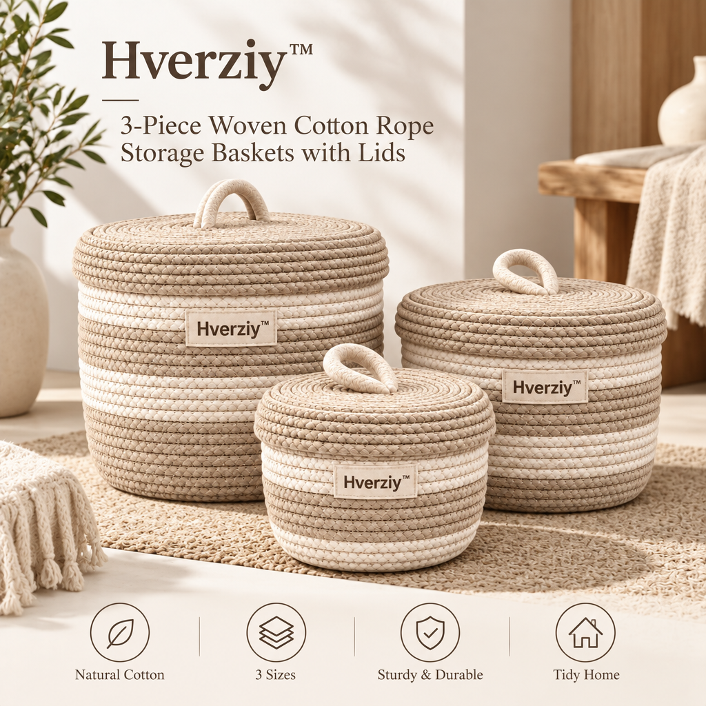 Hverziy Ivory Loop-Handle Storage Basket Set image 2