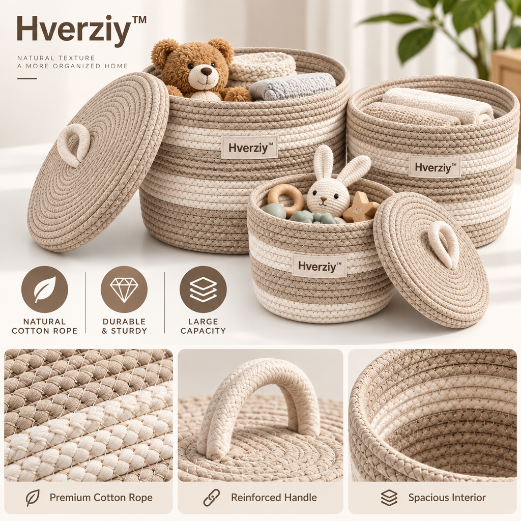 Hverziy Ivory Loop-Handle Storage Basket Set image 3