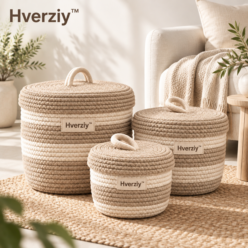 Hverziy Ivory Loop-Handle Storage Basket Set image 1