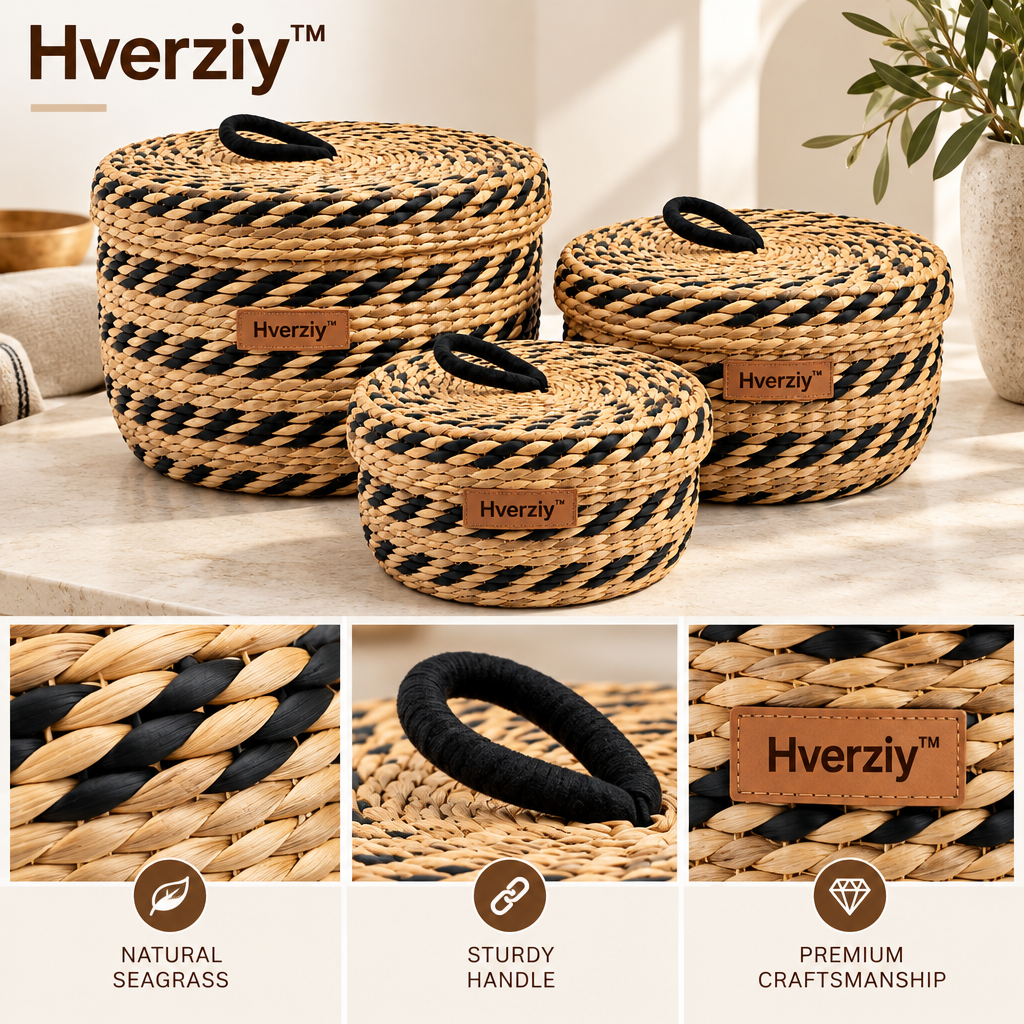 Hverziy Noir Accent Handwoven Basket Trio image 2