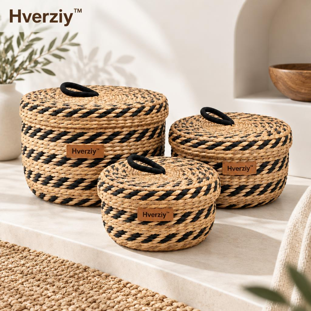 Hverziy Noir Accent Handwoven Basket Trio image 1