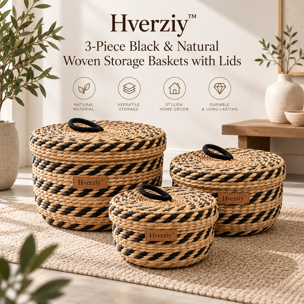 Hverziy Noir Accent Handwoven Basket Trio image 4