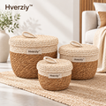 Hverziy Natural Canvas-Lined Lidded Baskets image 1