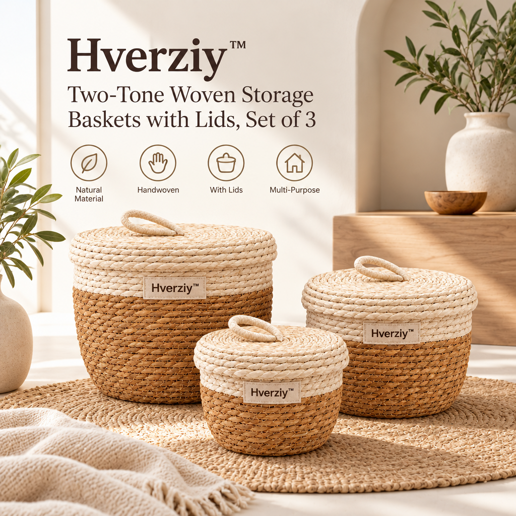 Hverziy Natural Canvas-Lined Lidded Baskets image 4