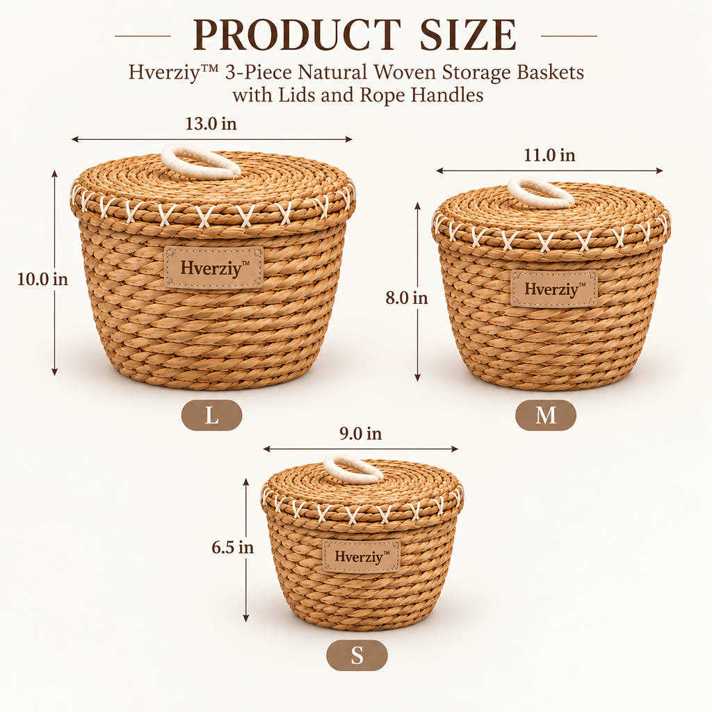 Hverziy Braided Market Handle Storage Basket Set image 3