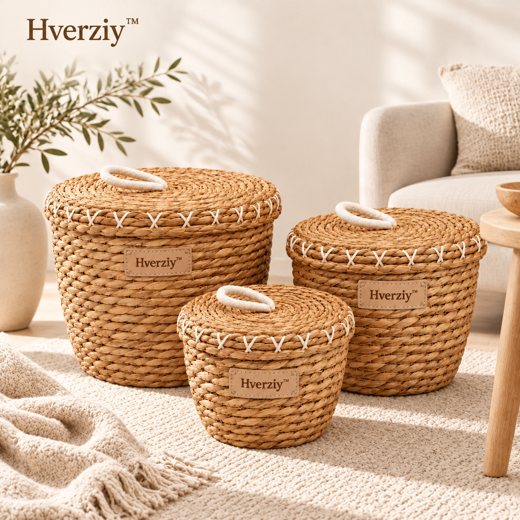 Hverziy Braided Market Handle Storage Basket Set image 1