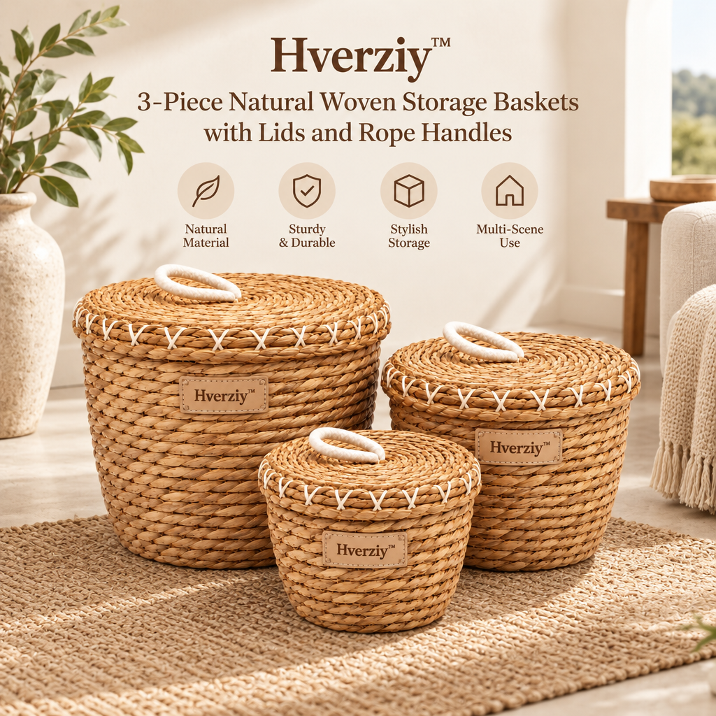Hverziy Braided Market Handle Storage Basket Set image 4