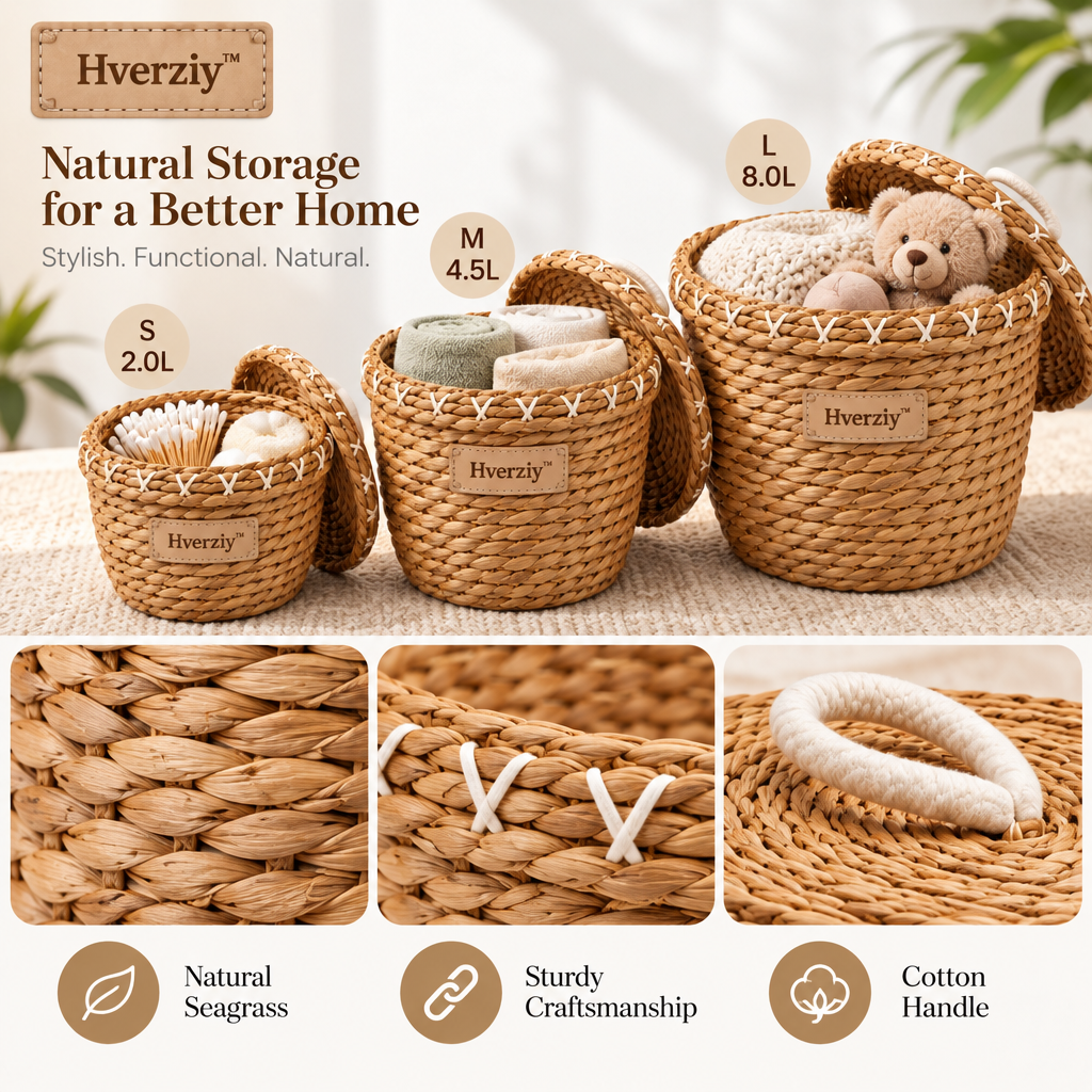 Hverziy Braided Market Handle Storage Basket Set image 5