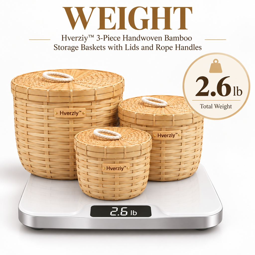 Hverziy Sunlit Round Lidded Storage Basket Trio image 2