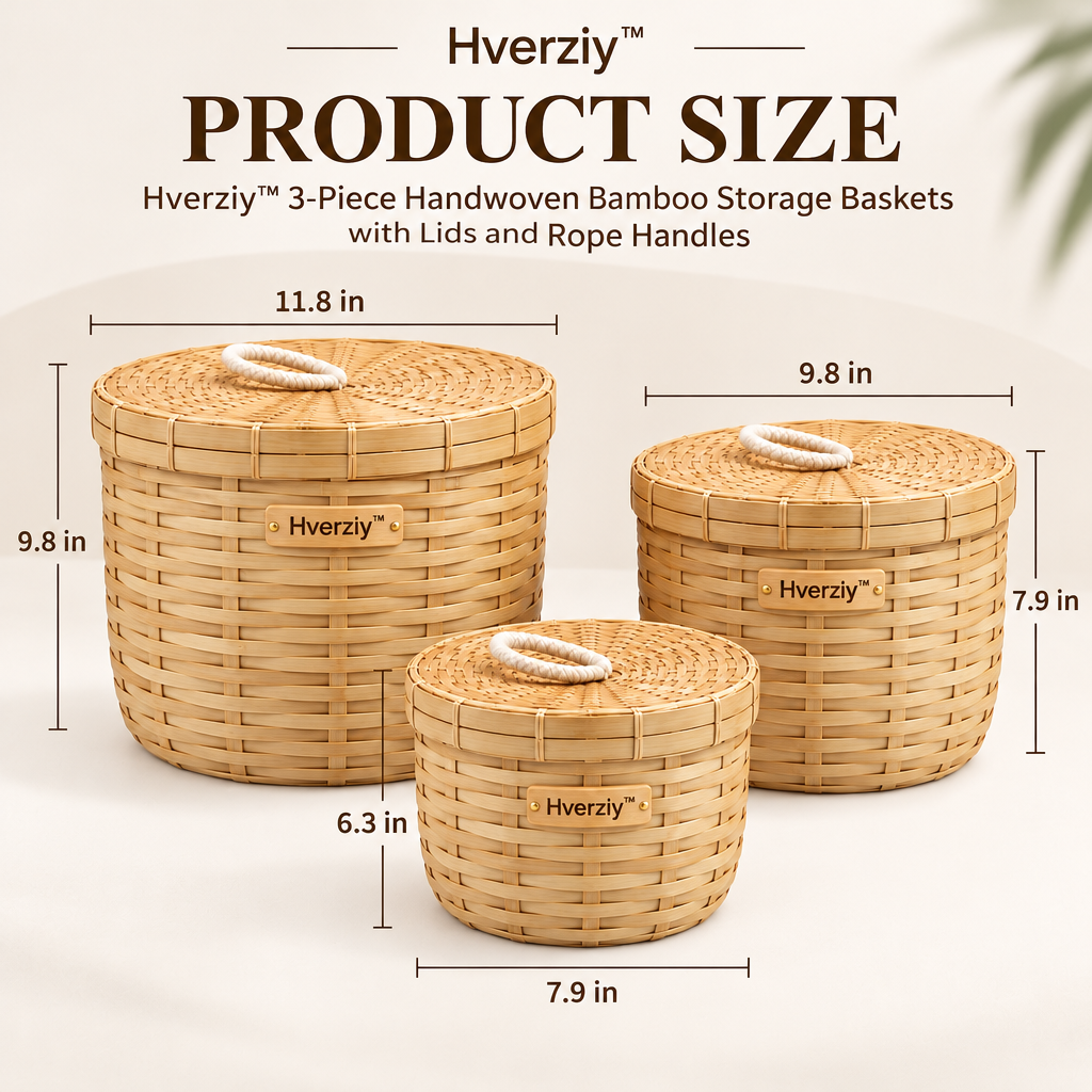 Hverziy Sunlit Round Lidded Storage Basket Trio image 3