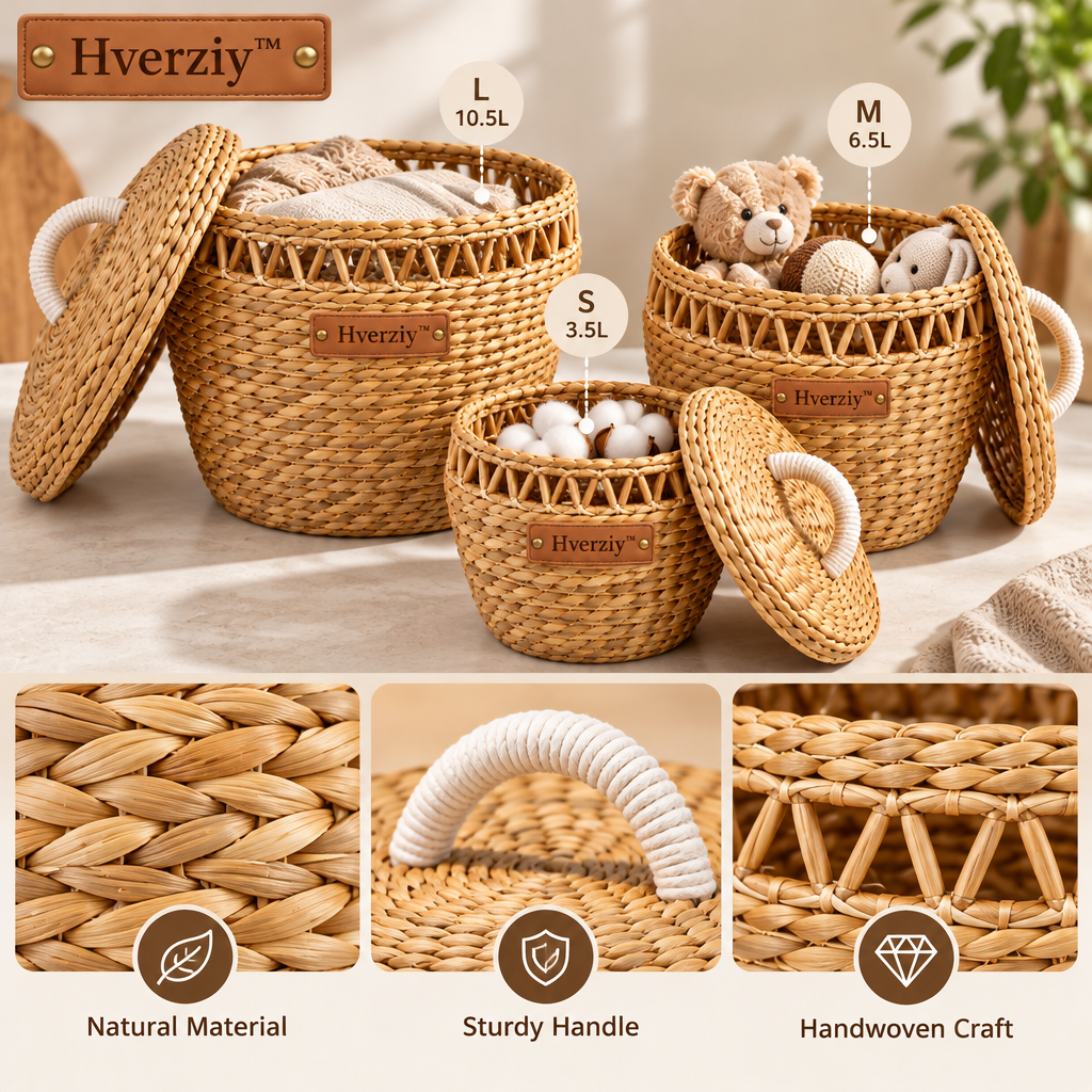 Hverziy Artisan Open-Weave Carry Basket Set image 2