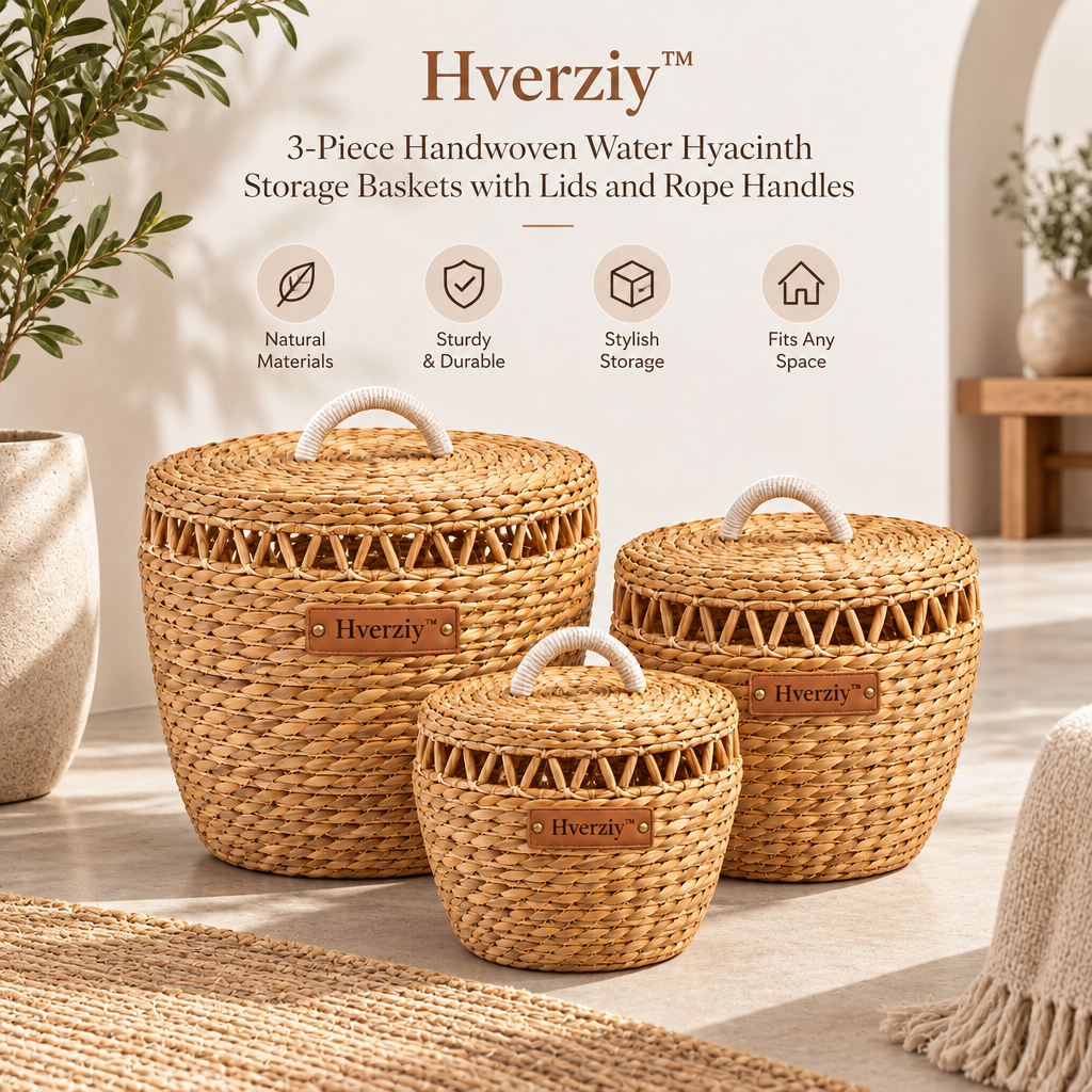 Hverziy Artisan Open-Weave Carry Basket Set image 3