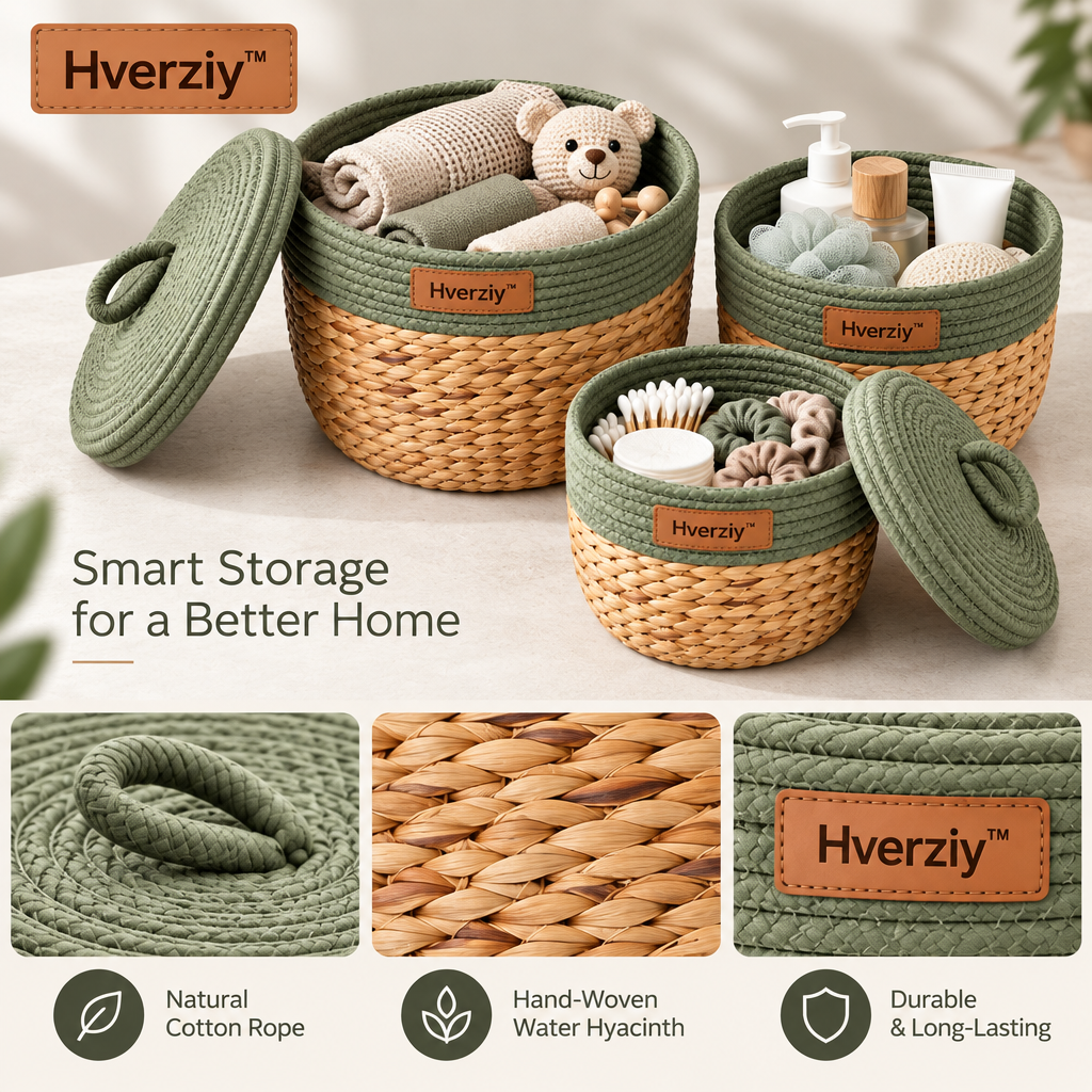 Hverziy Sage Accent Cotton Rope Storage Baskets image 2