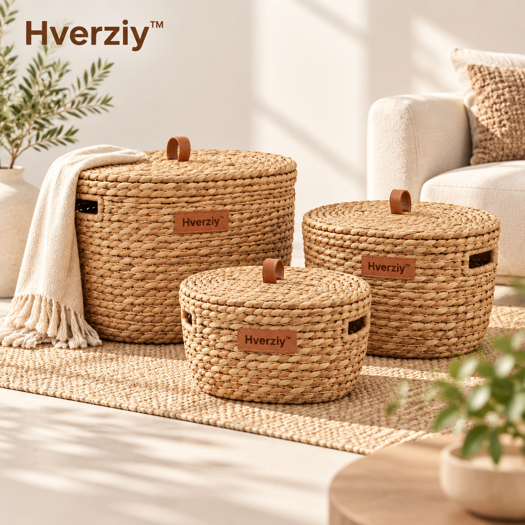 Hverziy Cedar Stripe Lidded Storage Basket Trio image 1