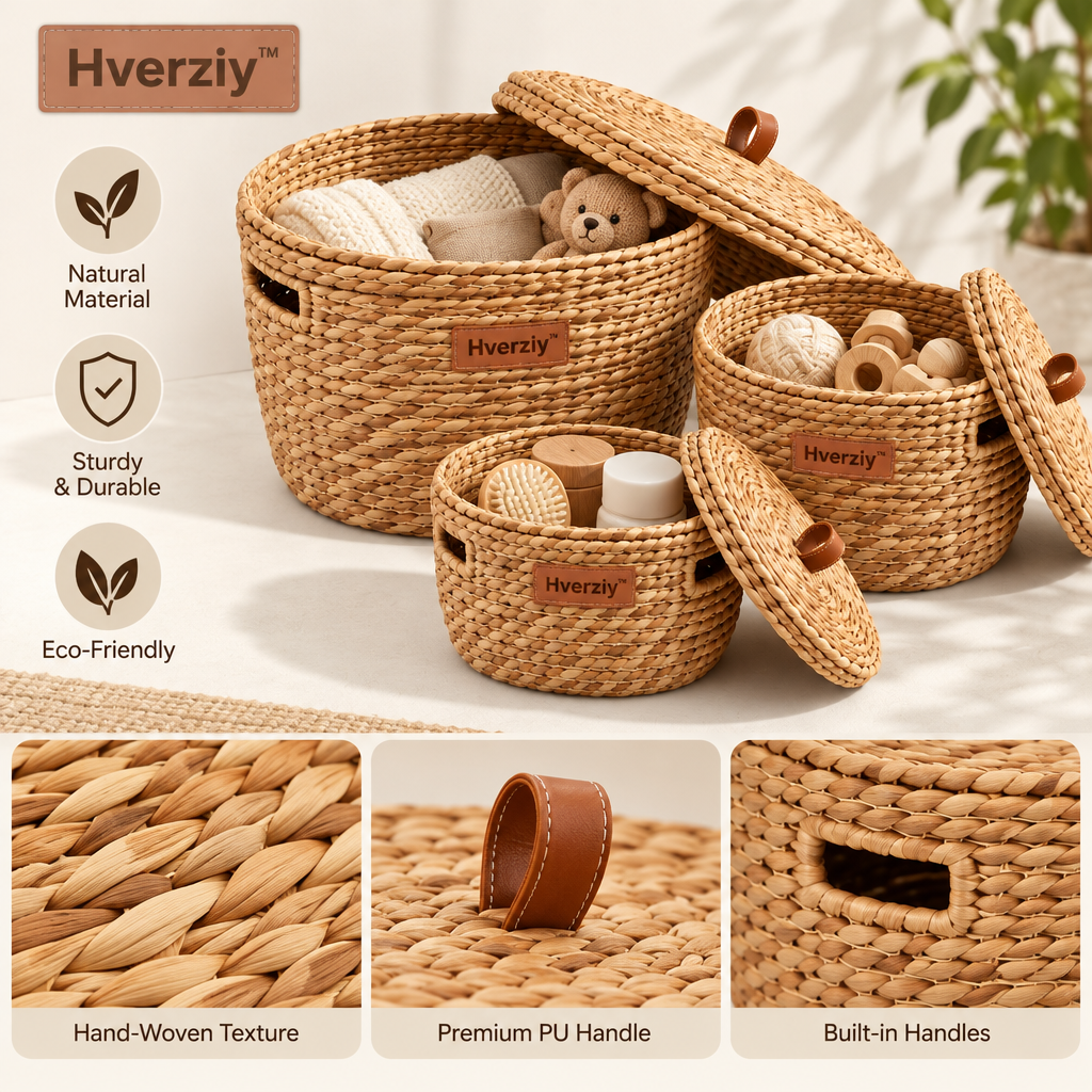 Hverziy Cedar Stripe Lidded Storage Basket Trio image 3